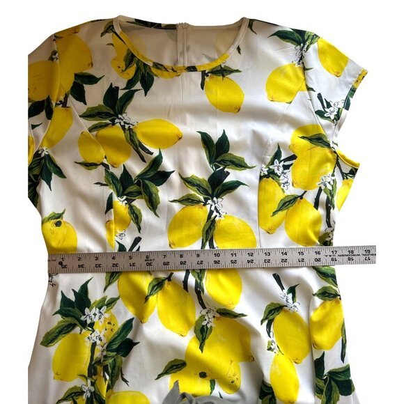 Yellow & White Lemon Print A-Line Midi Dress With Belt XL Summer Vacay - Picture 8 of 9